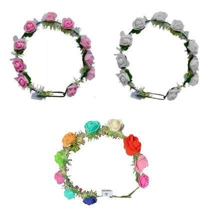 20 Vinchas Corona Flores Con Luz Cotillon Luminoso